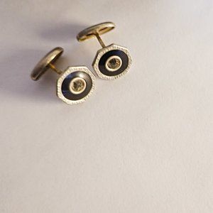 Octagonal Cufflinks, Art Deco Black Onyx and Rhinestone